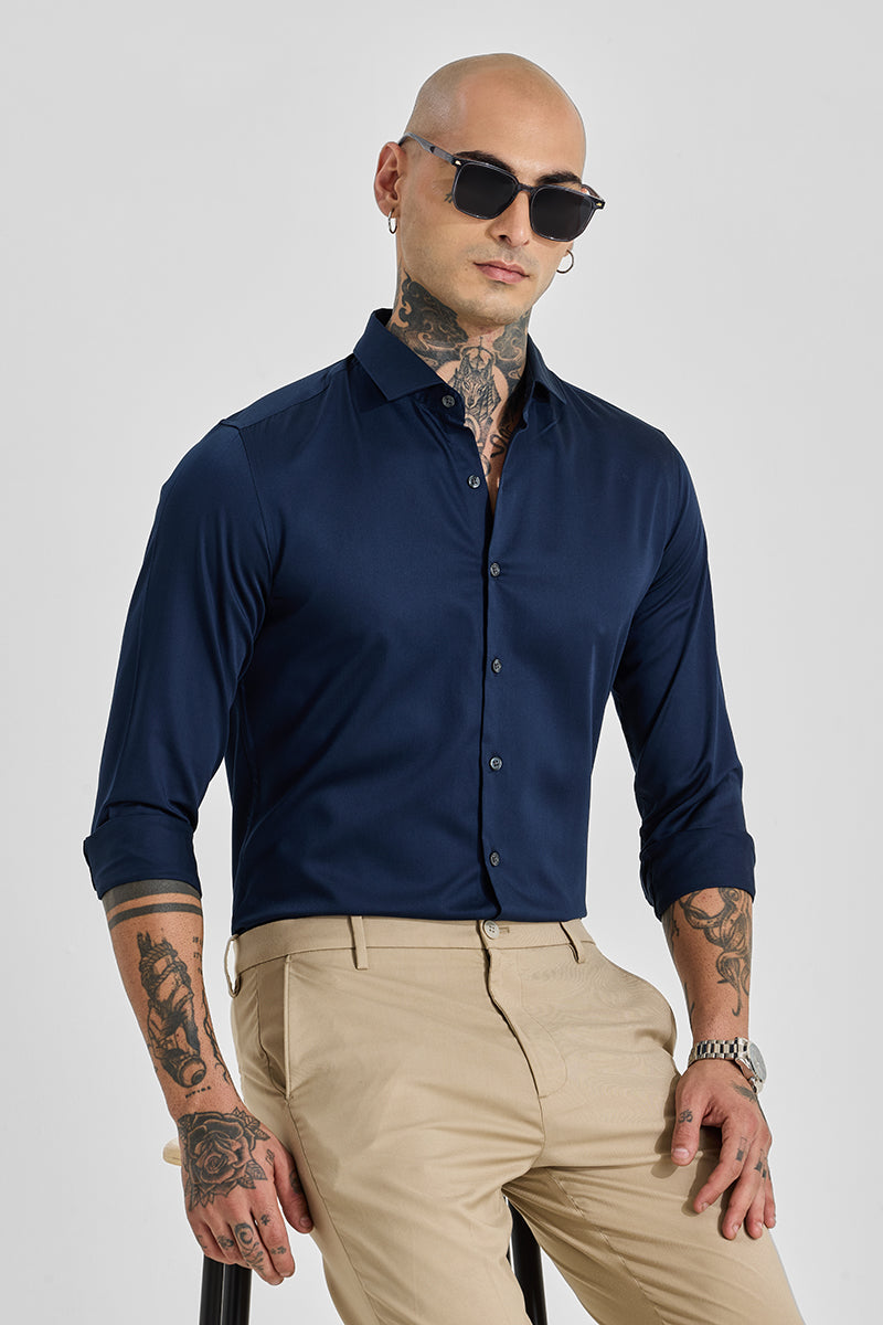 Men's Navy Formal Slim Fit Solid Full Sleeves Shirt