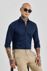Men's Navy Formal Slim Fit Solid Full Sleeves Shirt