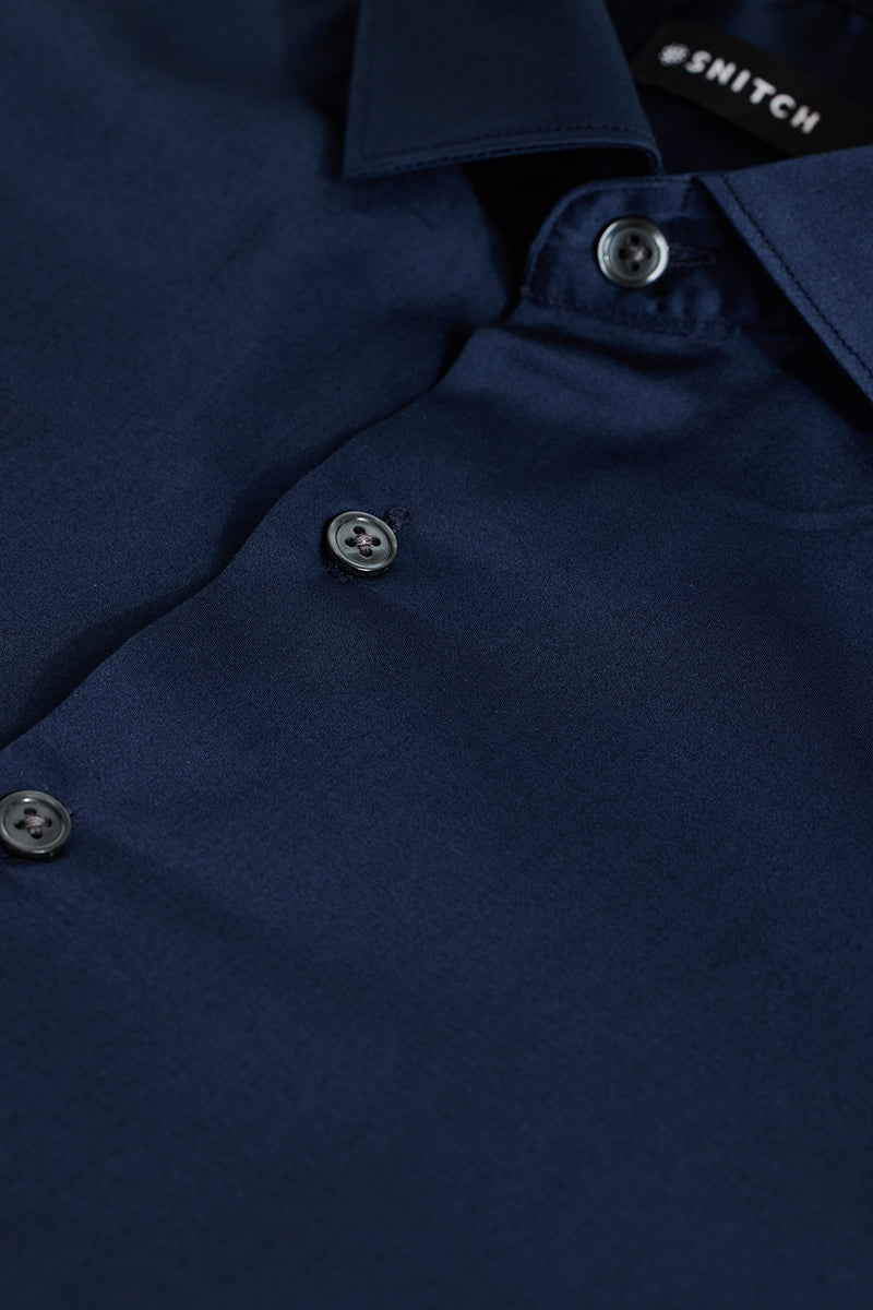 Men's Navy Formal Slim Fit Solid Full Sleeves Shirt