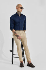 Men's Navy Formal Slim Fit Solid Full Sleeves Shirt
