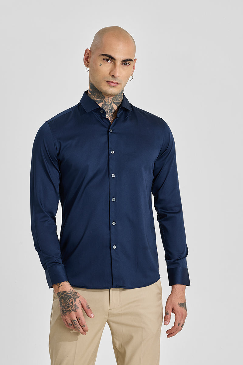 Men's Navy Formal Slim Fit Solid Full Sleeves Shirt