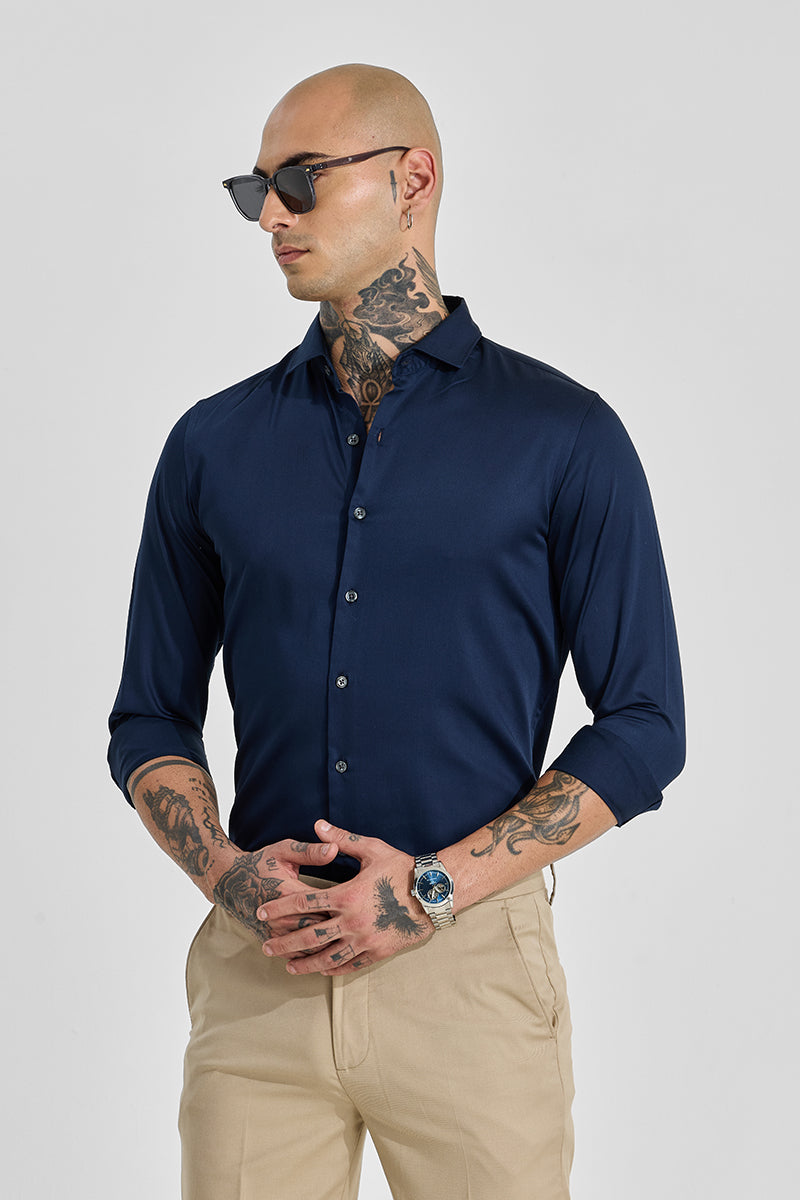 Men's Navy Formal Slim Fit Solid Full Sleeves Shirt
