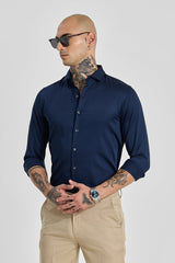 Men's Navy Formal Slim Fit Solid Full Sleeves Shirt