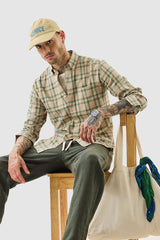 Men's Beige Casual Regular Fit Checkered Full Sleeves Shirt