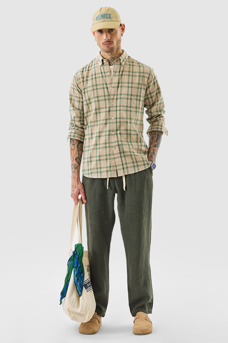 Men's Beige Casual Regular Fit Checkered Full Sleeves Shirt