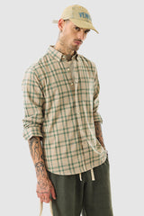 Men's Beige Casual Regular Fit Checkered Full Sleeves Shirt
