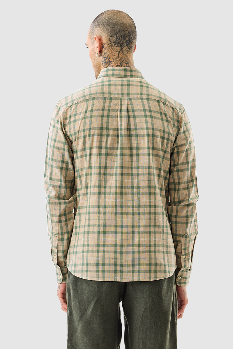 Men's Beige Casual Regular Fit Checkered Full Sleeves Shirt