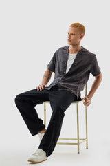 Men's Grey Casual Oversized Fit Printed Half Sleeves Shirt
