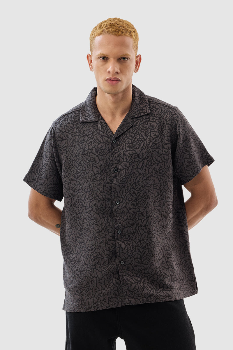 Men's Grey Casual Oversized Fit Printed Half Sleeves Shirt