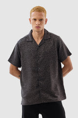 Men's Grey Casual Oversized Fit Printed Half Sleeves Shirt