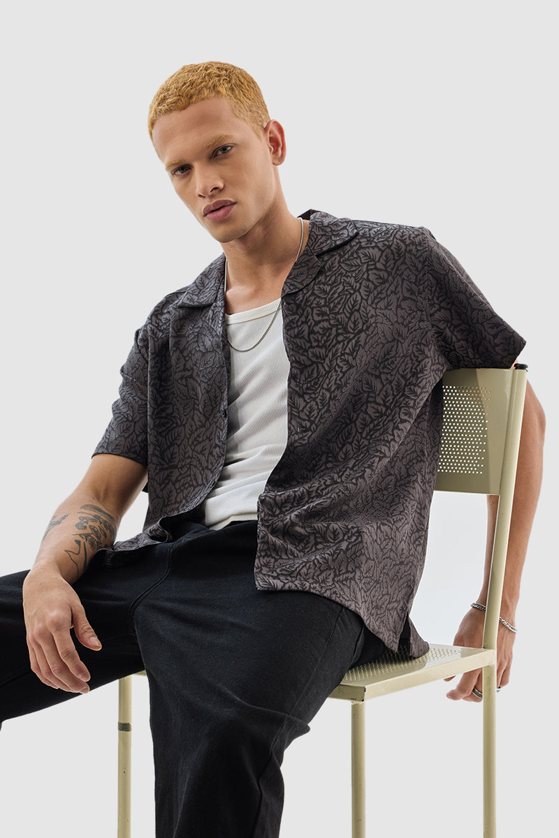 Men's Grey Casual Oversized Fit Printed Half Sleeves Shirt