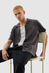 Men's Grey Casual Oversized Fit Printed Half Sleeves Shirt