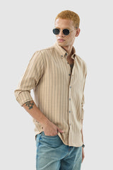Men's Beige Casual Regular Fit Striped Full Sleeves Shirt