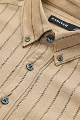 Men's Beige Casual Regular Fit Striped Full Sleeves Shirt