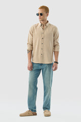 Men's Beige Casual Regular Fit Striped Full Sleeves Shirt
