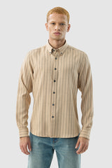 Men's Beige Casual Regular Fit Striped Full Sleeves Shirt