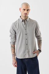 Men's Grey Casual Regular Fit Striped Full Sleeves Shirt