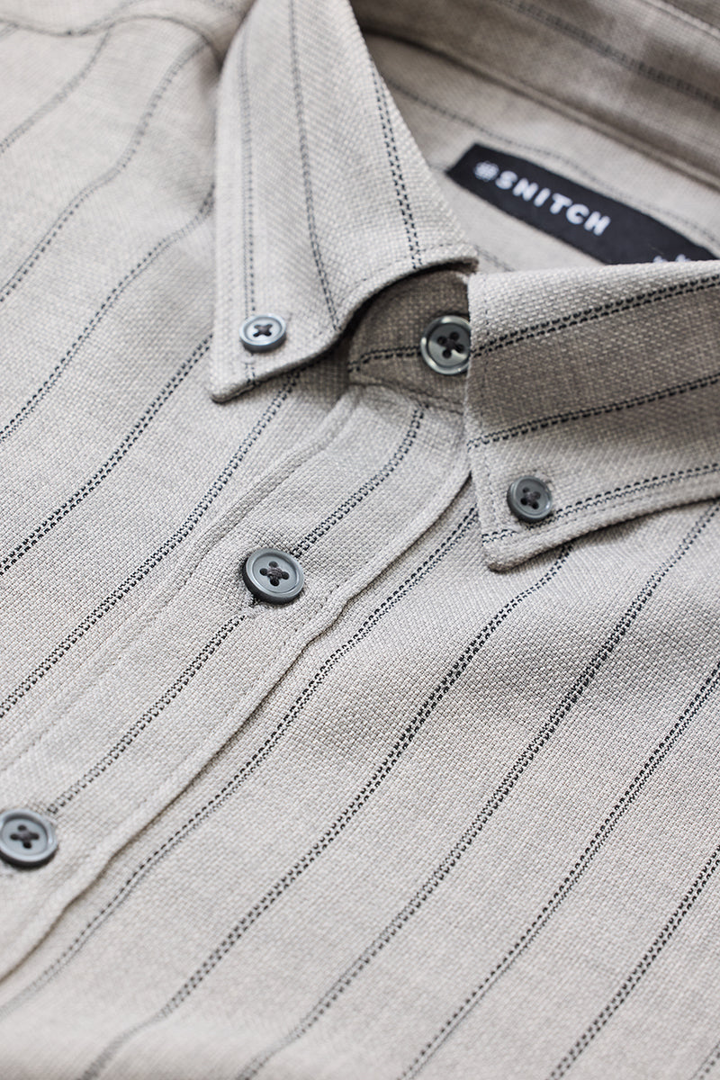 Men's Grey Casual Regular Fit Striped Full Sleeves Shirt