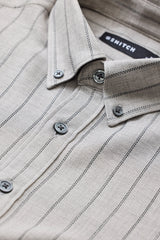Men's Grey Casual Regular Fit Striped Full Sleeves Shirt