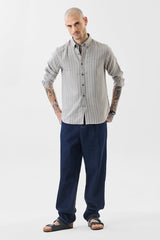 Men's Grey Casual Regular Fit Striped Full Sleeves Shirt