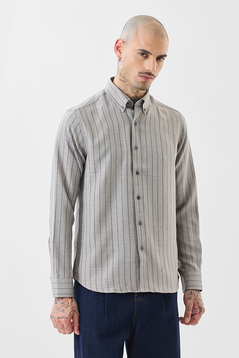 Men's Grey Casual Regular Fit Striped Full Sleeves Shirt
