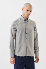 Men's Grey Casual Regular Fit Striped Full Sleeves Shirt