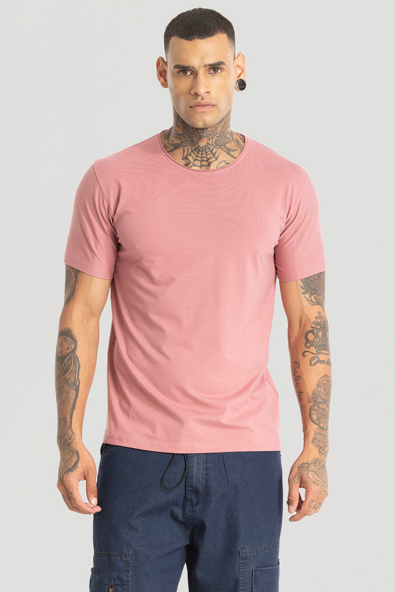 Men's Pink Casual Slim Fit Tshirt