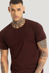 Men's Maroon Casual Slim Fit Solid Half Sleeves Tshirt