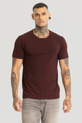 Men's Maroon Casual Slim Fit Solid Half Sleeves Tshirt
