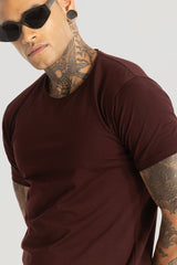 Men's Maroon Casual Slim Fit Solid Half Sleeves Tshirt