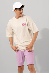 Men's Beige Casual Oversized Fit Tshirt