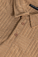 Men's Beige Casual Slim Fit Printed Half Sleeves Polo Tshirt