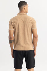 Men's Beige Casual Slim Fit Printed Half Sleeves Polo Tshirt