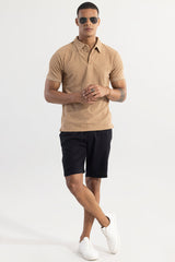Men's Beige Casual Slim Fit Printed Half Sleeves Polo Tshirt