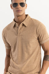 Men's Beige Casual Slim Fit Printed Half Sleeves Polo Tshirt