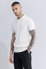 Men's White Casual Slim Fit Printed Half Sleeves Polo Tshirt