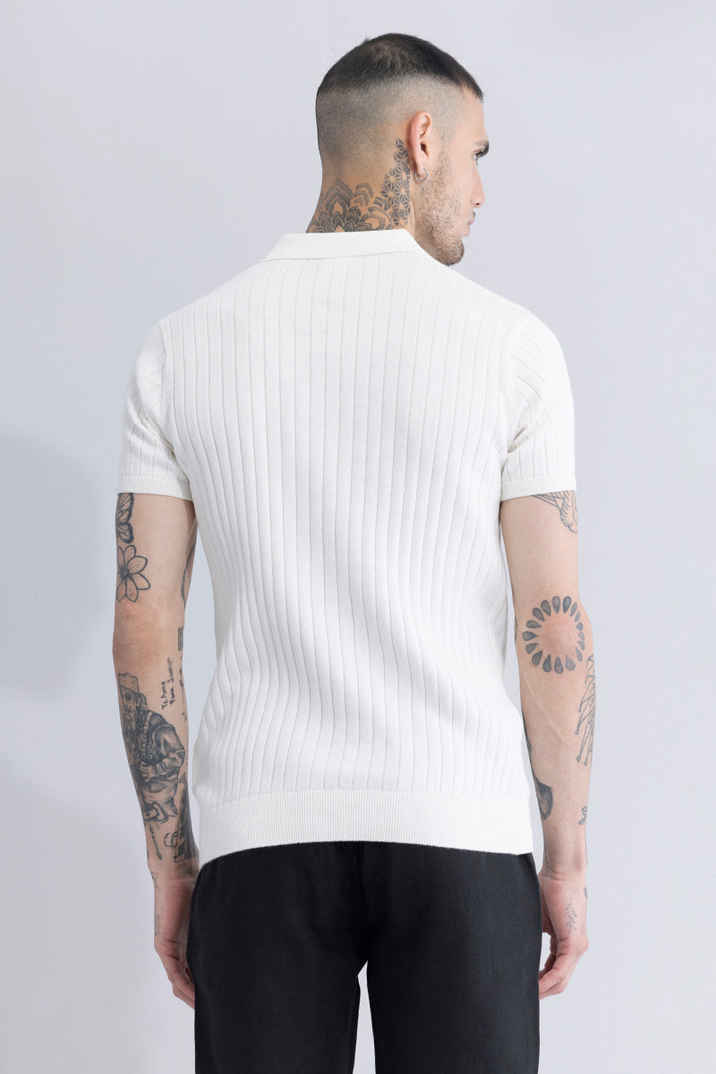 Men's White Casual Slim Fit Printed Half Sleeves Polo Tshirt