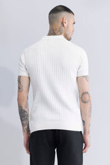Men's White Casual Slim Fit Printed Half Sleeves Polo Tshirt
