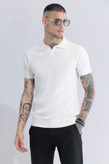 Men's White Casual Slim Fit Printed Half Sleeves Polo Tshirt