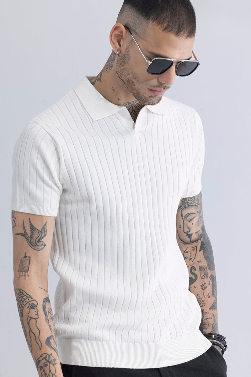 Men's White Casual Slim Fit Printed Half Sleeves Polo Tshirt