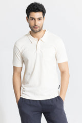 Men's Beige Casual Slim Fit Printed Half Sleeves Polo Tshirt