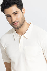 Men's Beige Casual Slim Fit Printed Half Sleeves Polo Tshirt