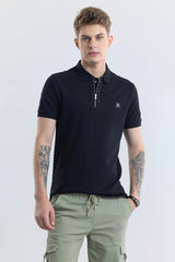 Men's Black Casual Slim Fit Solid Half Sleeves Polo Tshirt