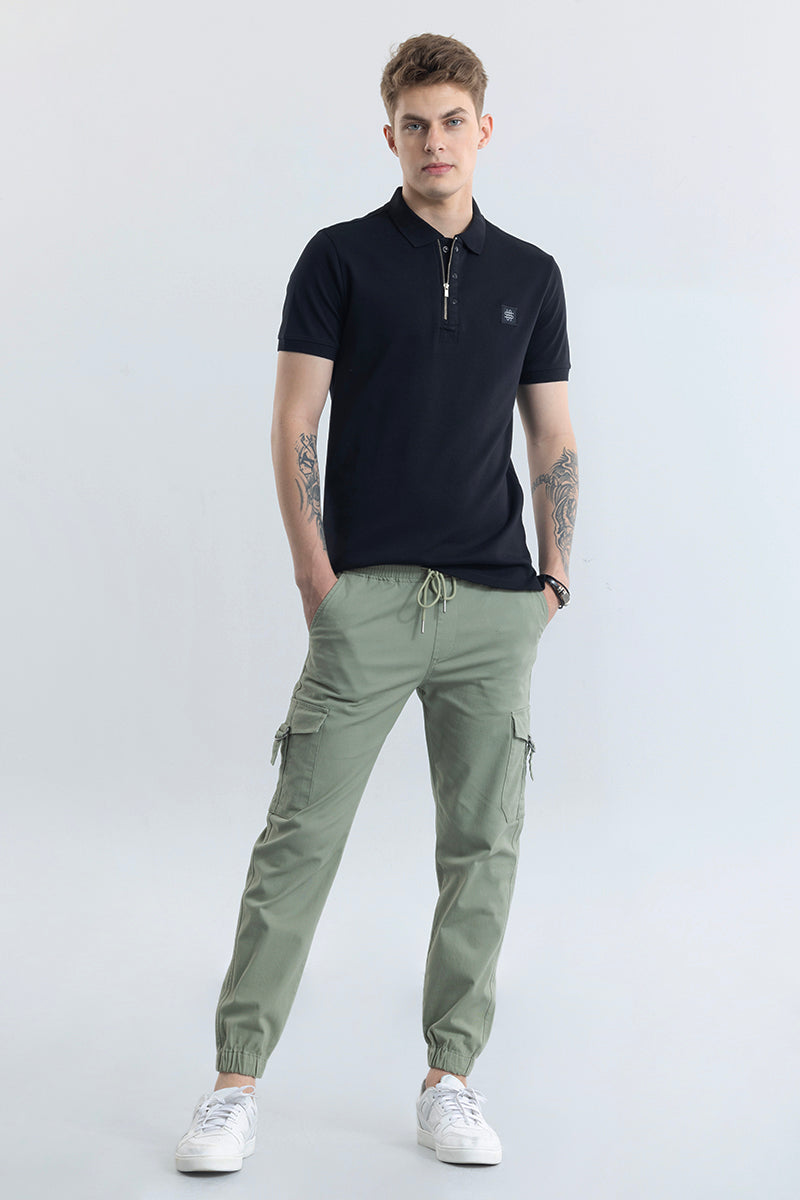 Men's Black Casual Slim Fit Solid Half Sleeves Polo Tshirt