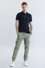 Men's Black Casual Slim Fit Solid Half Sleeves Polo Tshirt