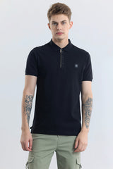 Men's Black Casual Slim Fit Solid Half Sleeves Polo Tshirt