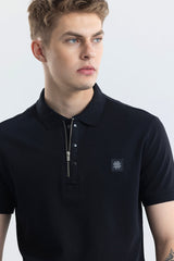Men's Black Casual Slim Fit Solid Half Sleeves Polo Tshirt