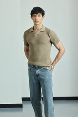 Men's Beige Casual Slim Fit Polo Tshirt