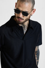 Men's Black Casual Slim Fit Printed Half Sleeves Polo Tshirt