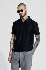 Men's Black Casual Slim Fit Printed Half Sleeves Polo Tshirt